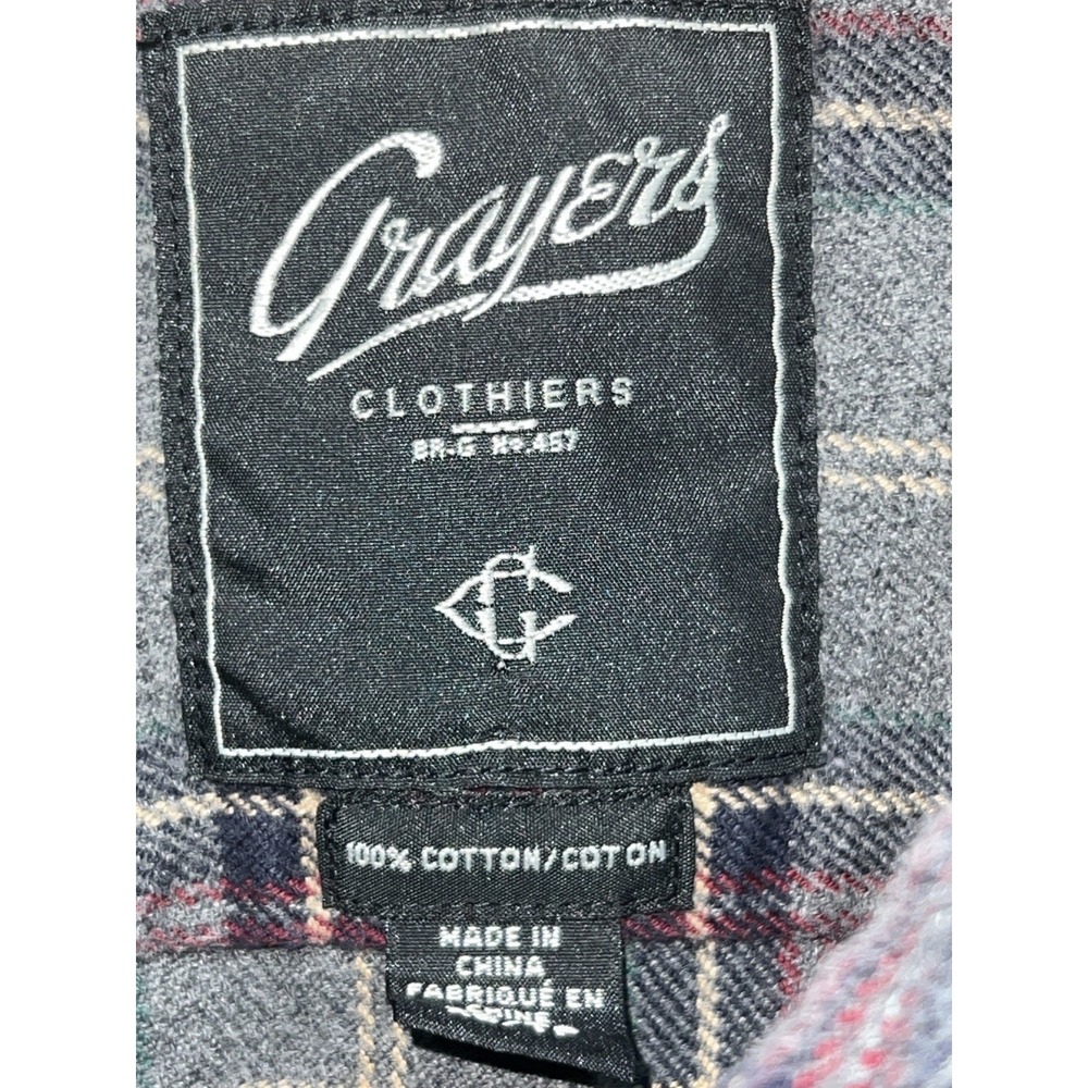 Grayers Clothiers Gray Red Plaid Button Down Flannel  Shirt XS Two Pockets